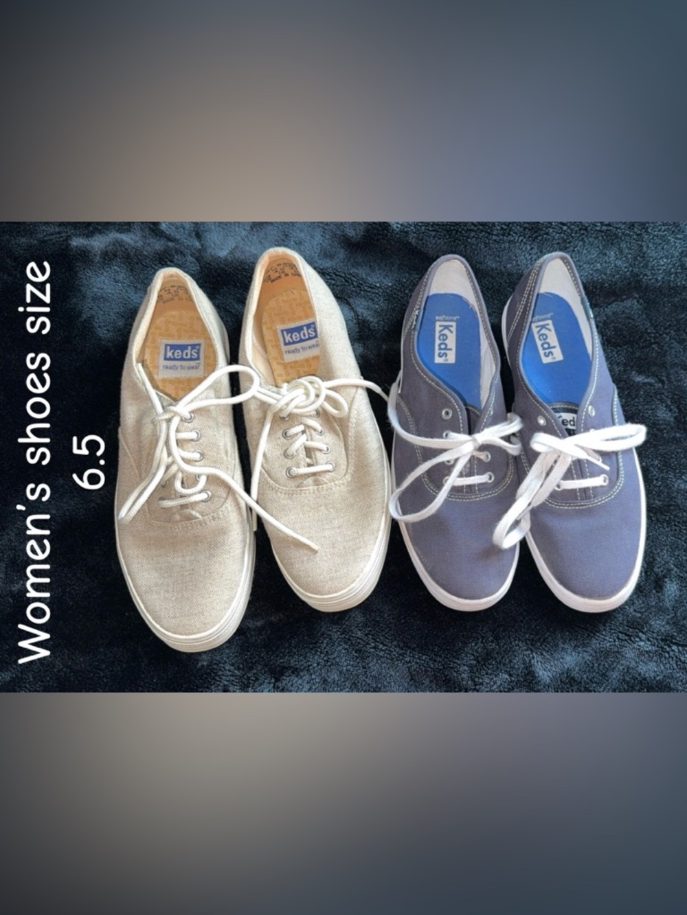 Keds Canvas Sneakers in Cream and Gray-Blue